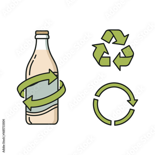 Eco-friendly product packaging and recycling symbology vector illustration, Packaging and the circular economy: A vector stock illustration for recycling programs