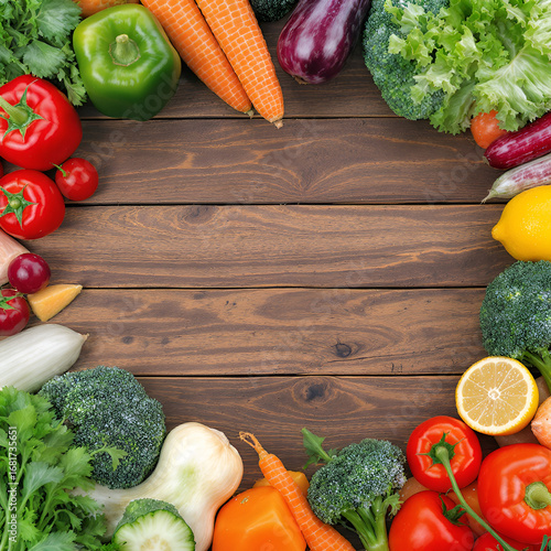 fresh vegetables on wooden background