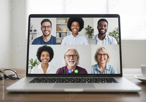 Diverse professional team conducting a productive online video conference meeting from various remote locations