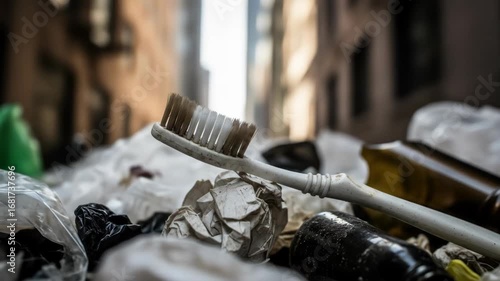 Wallpaper Mural Urban alleyway pollution with discarded toothbrush and plastic waste in focus Torontodigital.ca