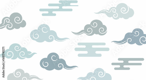 Elegant traditional Japanese clouds pattern. Asian celestial motifs for cultural backgrounds, celebrations, and festive designs.