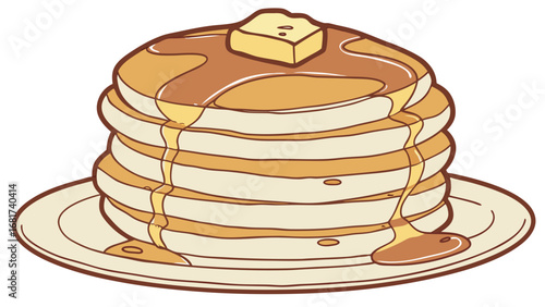 Delicious pancake stack with butter and syrup breakfast food illustration vector graphic design image