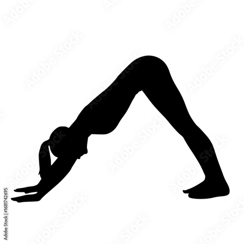 Realistic Female Downward Dog Silhouette, Woman Adho Mukha Svanasana Vector, Female Yoga Stretch Clipart