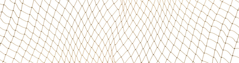 Football or tennis net. torn Rope mesh on a white background close-up. rope in snow