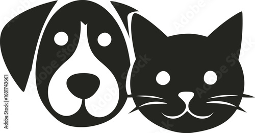 Loyal Companions: A monochrome illustration of a dog and a cat, side by side, a testament to the enduring bond of companionship between domestic animals.