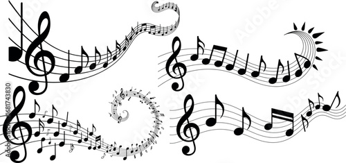 Musical Notes on Staff Lines Illustration for Creative Designs in Music Education and Creative Music Projects for Web and Print