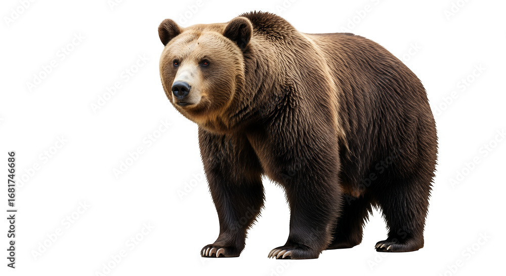 Fototapeta premium Brown bear and cub isolated on white background in nature wildlife portrait