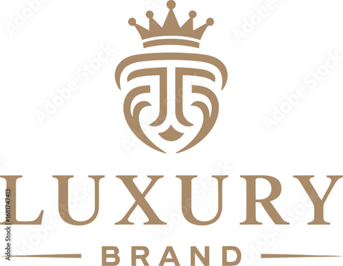 Elegant lion emblem with crown above sophisticated brand text