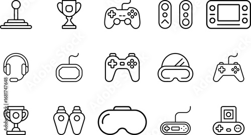 Collection of modern gaming icons for digital entertainment