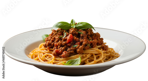 Spaghetti pasta with tomato sauce and meatballs on a plate