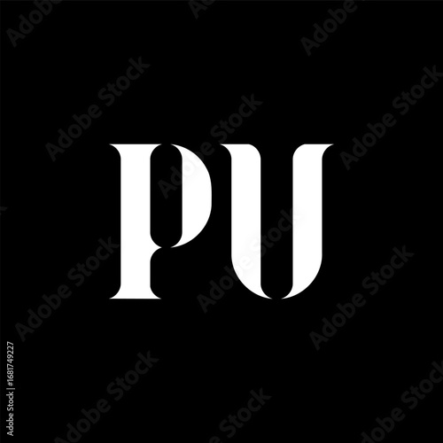 PU P U letter logo design. Initial letter PU uppercase monogram logo white color. PU logo, P U design. PU, P U