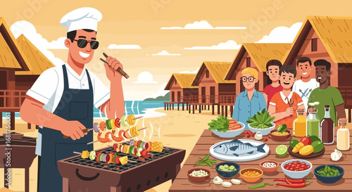 Beachfront BBQ: A Chef's Delight with Friends in a Tropical Paradise