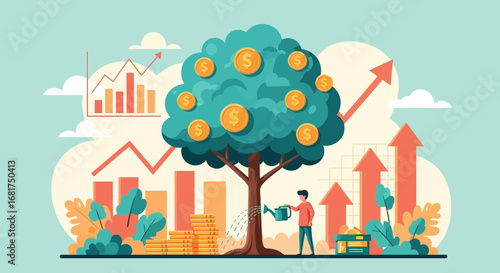 Cultivating fiscal strength: a vector illustration of monetary growth and expansion