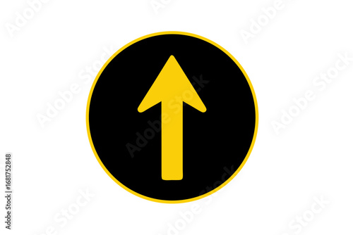 Yellow and Black Up Arrow Circle Traffic Sign