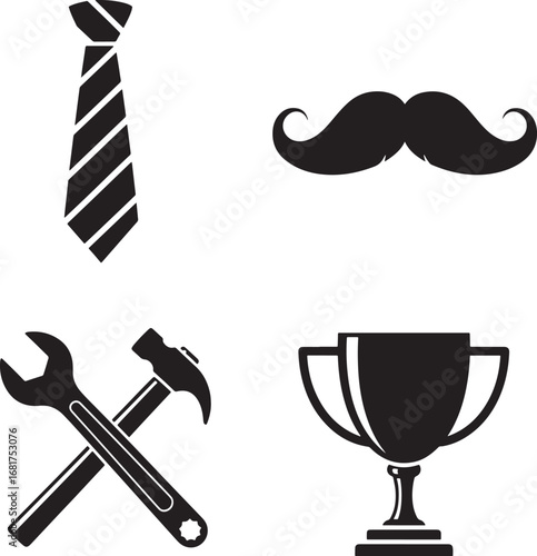 Celebrating Fathers Day with symbols of fatherhood tools trophy and tie representing achievements