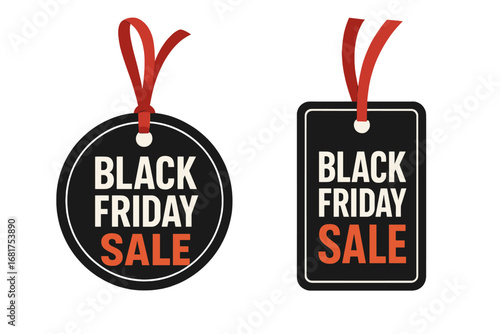A vector set of decorative discount labels featuring a Black Friday sale tag with a red bow for your design