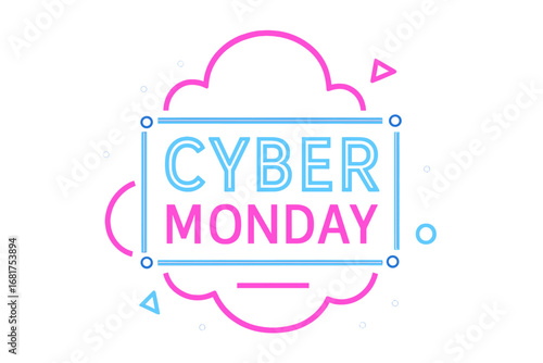 Neon Cyber Monday sign, vivid billboard, illuminated banner; discount night‑sale logo, emblem; vector artwork