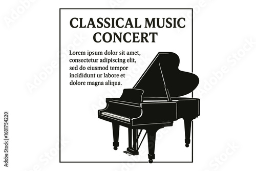 This vector illustration is a background template for a music grand piano poster