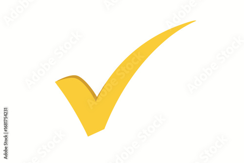 Golden Check Mark Symbol, 3D Tick Icon, Approval Graphic