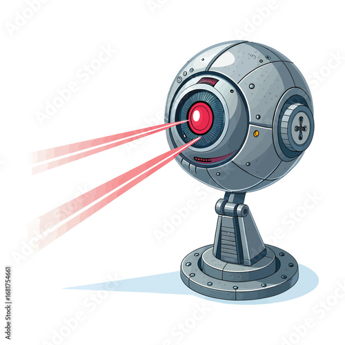 Futuristic robotic eye with red laser beams emitting from its lens vector