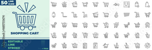 Shopping Cart Line Editable Icons set. Vector illustration in modern thin line style of Shopping Cart icons: store, market, purchase, etc