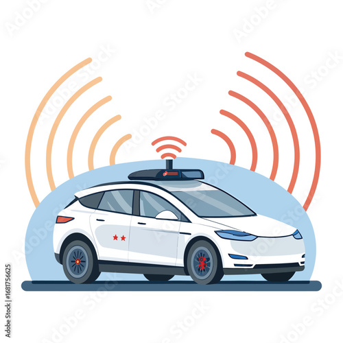 Autonomous self-driving electric vehicle communicating with signals for smart city transportation vector
