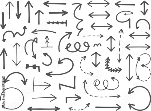 Collection of hand drawn arrows and symbols in various styles and directions