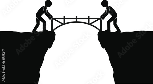 Stick figures bridging gap collaboration teamwork concept art
