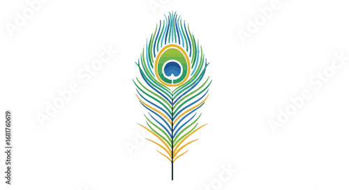 Elegant Peacock Feather Vector Illustration with Vibrant Colors, Perfect for Cultural Decorations and Hindu Festival Designs