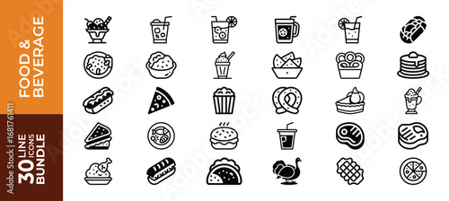 Playful Cat Illustration with Food and Beverage Elements for Graphic Design Projects