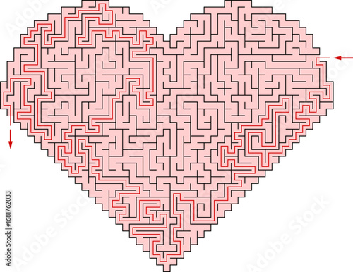 Minimalist vector heart puzzle isolated on white. High complexity game for adults and kids. Love theme perfect for Valentine's Day challenges.
