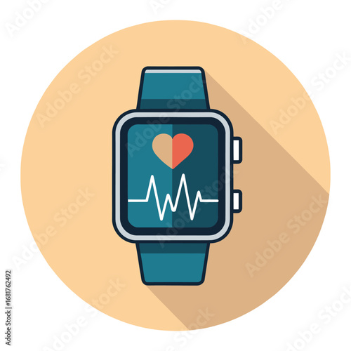 Modern smartwatch displaying heart rate and data for health monitoring and fitness tracking
