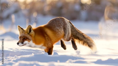 Red Fox Walking Through Snowy Winter Landscape