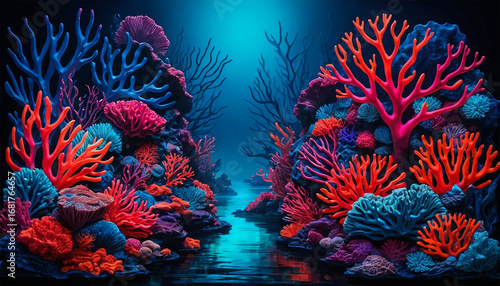 Vibrant coral reef scene with stunning colors and underwater light, a dynamic visual perfect for creative projects and design elements