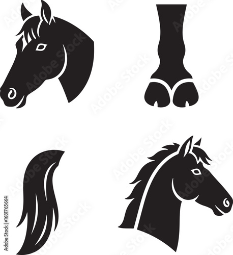Elegant Horse Silhouette Collection Featuring Head Tail and Leg in Vector Format