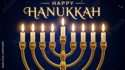 Bright festival glow: gold hanukkah menorah with flickering candles against starry night sky