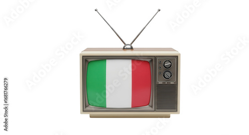 Retro television with italy flag on screen isolated on transparent background