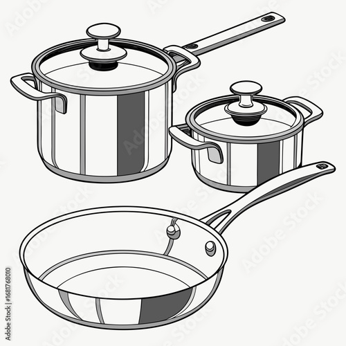 tainless steel cookware set frying pan, saucepan