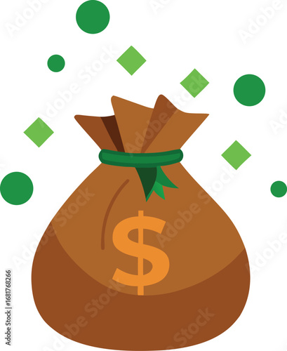 Stylized Beige Drawstring Money Bag Illustration A vector design featuring a money bag with a drawstring closure rendered in a