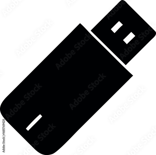 USB flash drive icon. Black icon. USB flash drive silhouette icon vector