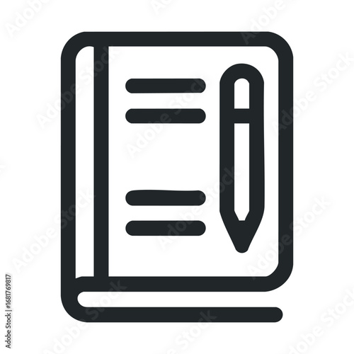 Notebook with pencil on blank pages for note taking or journaling. Vector illustration