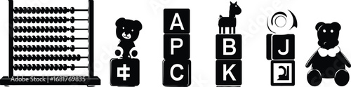 Early Childhood Education Silhouettes – Abacus, Blocks, Teddy Bears, and Learning Symbols