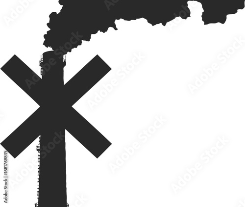 Factory Smokestack with a Ban Symbol - Representation of Air Pollution

