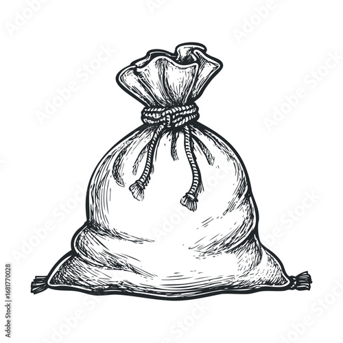 Classic fabric sack designed for storage and transport of goods. Vector illustration