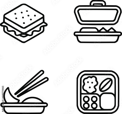 Lunch & Snack Icons Outline Vector Food Break Collection