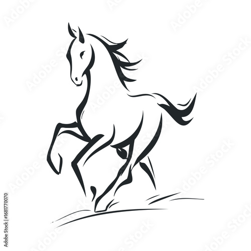 Elegant horse trotting through a grassy meadow for design use. Vector illustration