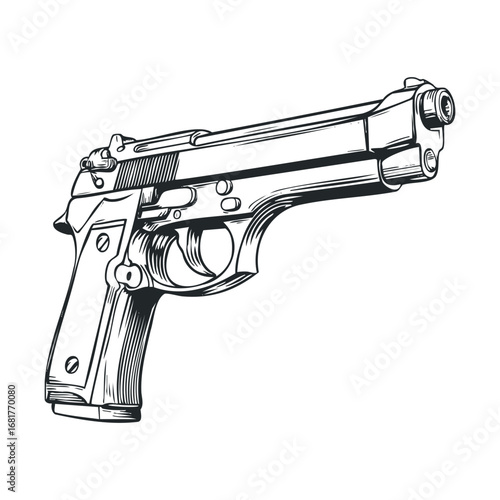 Detailed sketch of a classic handgun design for artistic purposes. Vector illustration
