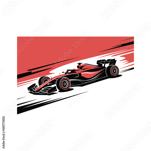Dynamic red and black formula 1 racing car speed motion graphic art