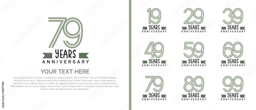 Naklejka premium logo anniversary set. green color with green ribbon on white background for special event