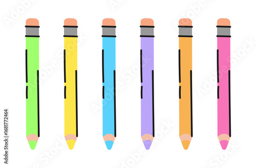 Multicolor Сolorful pencils set vector illustration isolated on white background. Back to school icons element for office, education, artists, children's flat style.